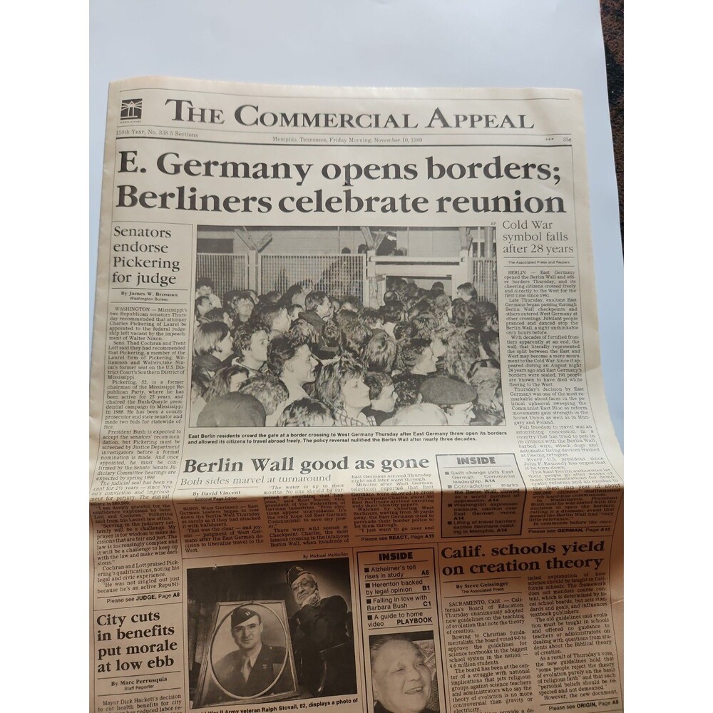 Berlin Wall Comes Down Vintage Newspaper 1989 Commerical Appeal